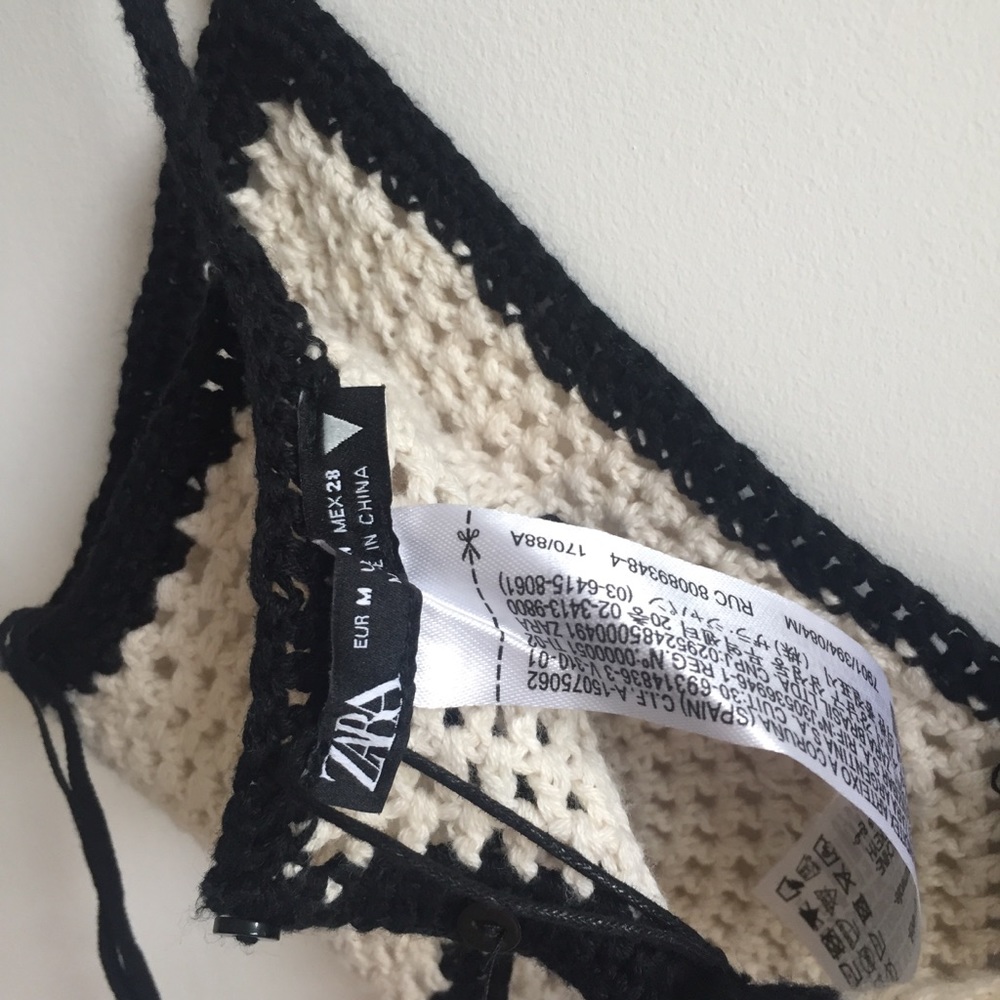 Zara cream black trim crochet knit bralette top - Picture 5 of 9